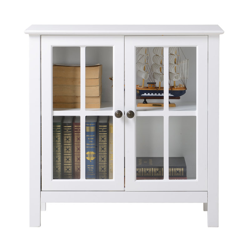 White MDF Glass Door Curio Cabinet with Shelves