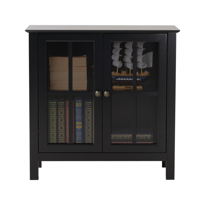 Transitional Black MDF Vertical Curio Cabinet with Tempered Glass Doors