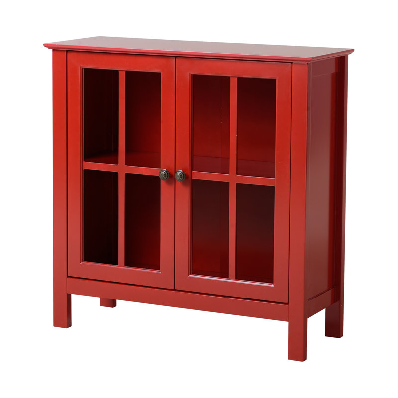 Red Glass Door Lighted Accent Display Cabinet
