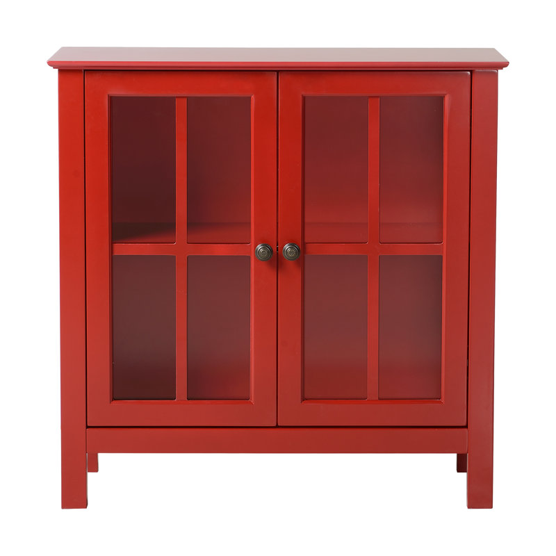 Red Glass Door Lighted Accent Display Cabinet