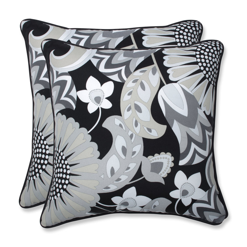 Sophia Black and Gray Floral Outdoor Throw Pillow Set