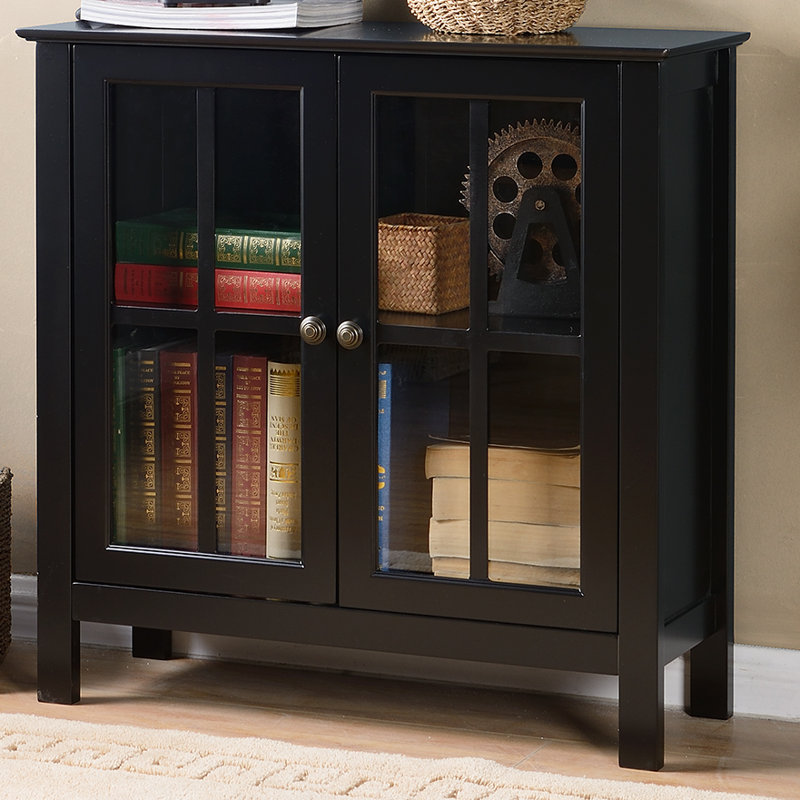 Transitional Black MDF Vertical Curio Cabinet with Tempered Glass Doors