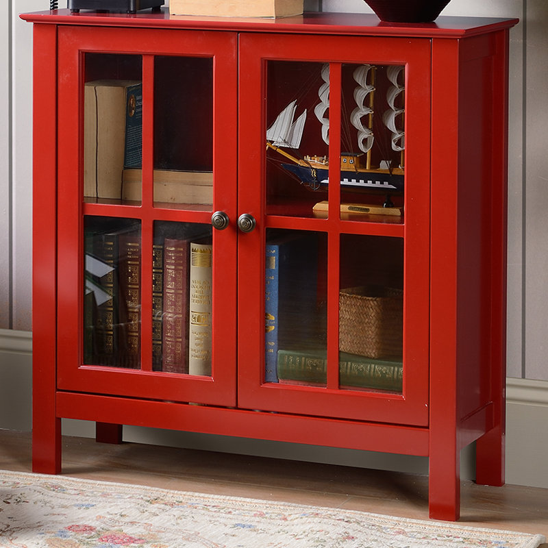 Red Glass Door Lighted Accent Display Cabinet