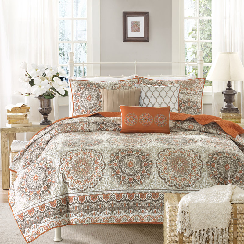 Full Blue Microfiber Reversible Quilt Set with Throw Pillows