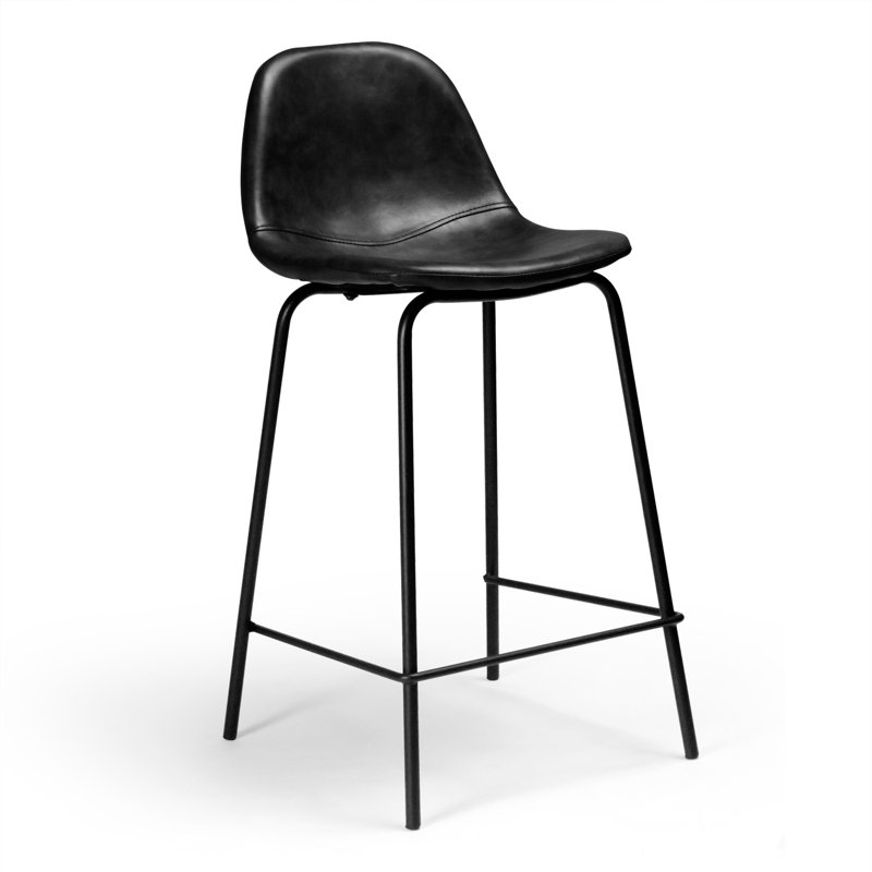 Maxine Vintage Black Metal Frame Vegan Leather Counter Stool