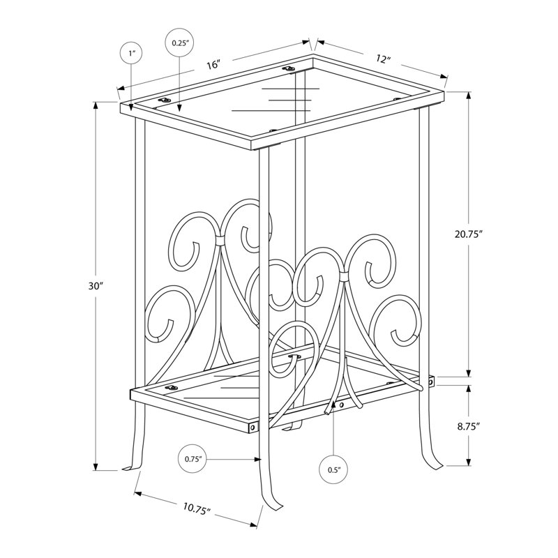Gray Metal and Glass Scrollwork Accent Table
