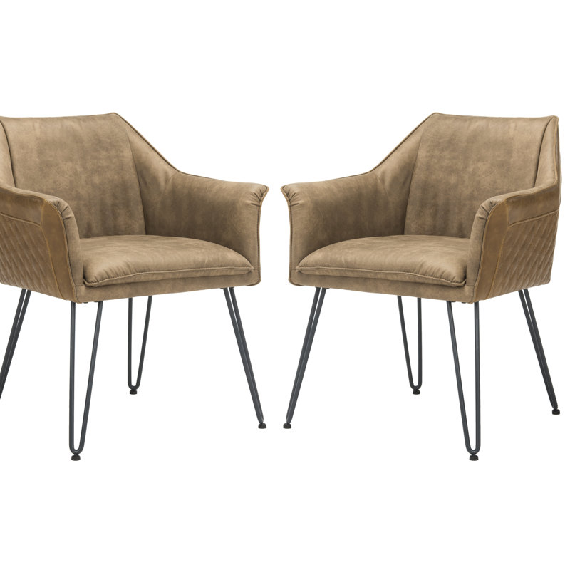 Light Brown Faux Leather Upholstered Armchair with Metal Legs
