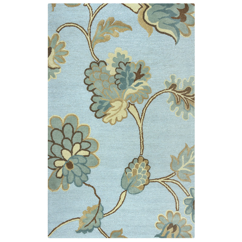 Light Blue Hand-Tufted Wool and Viscose Rectangular Area Rug