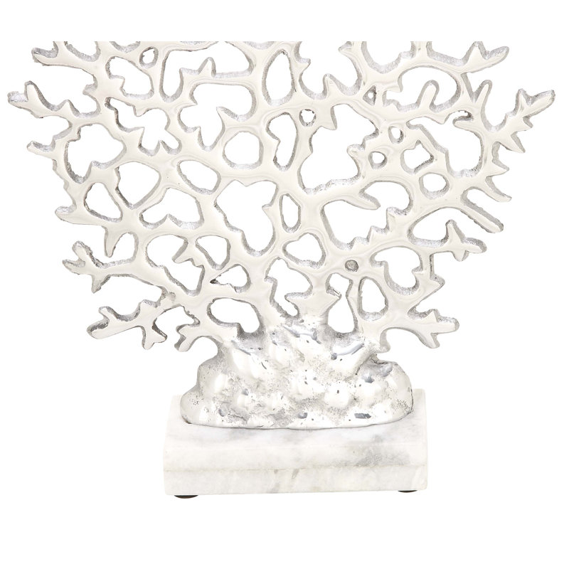 Elegant Silver Coral Sculpture on Marble Base 12"x15"