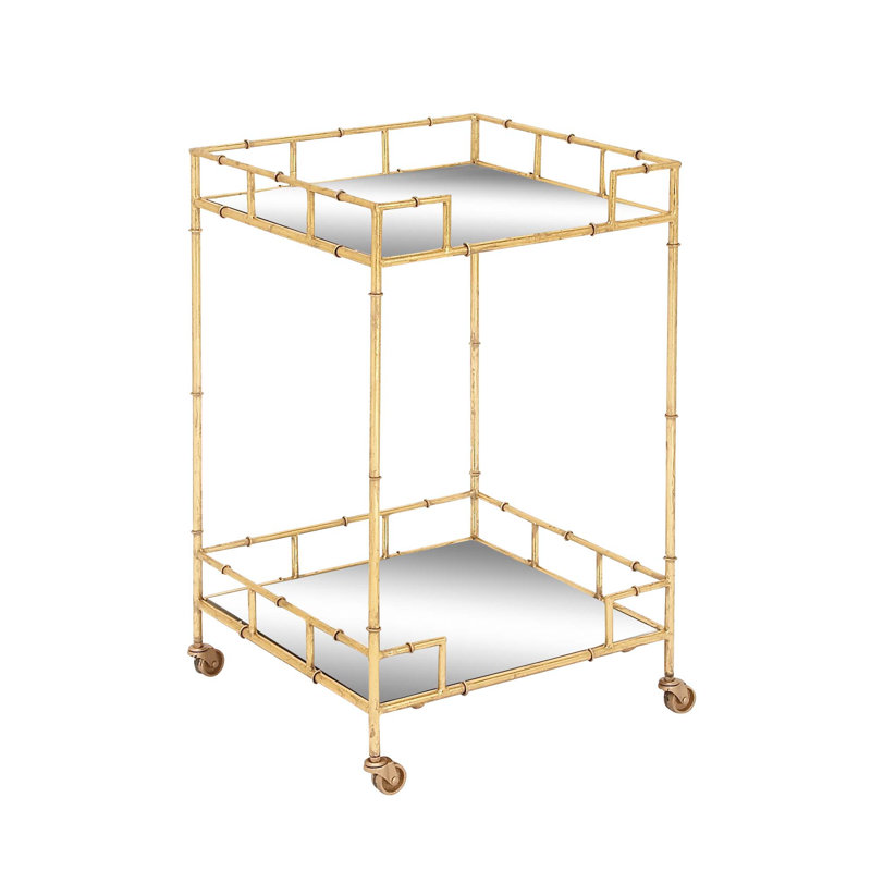 Gold Square Metal Bar Cart with Mirrored Shelves