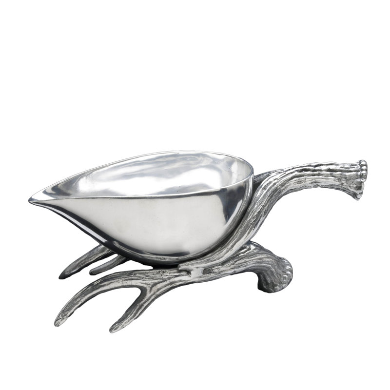 Rustic Aluminum Antler Gravy Boat with Stand