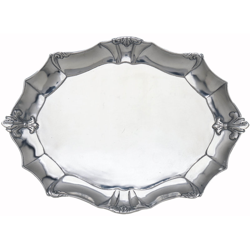Elegant Aluminum Oval Serving Platter with Fleur-De-Lis Design