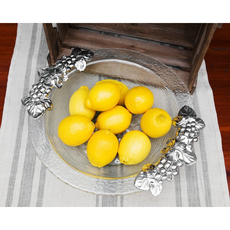 Round Glass Salad Bowl with Aluminum Grape Handles