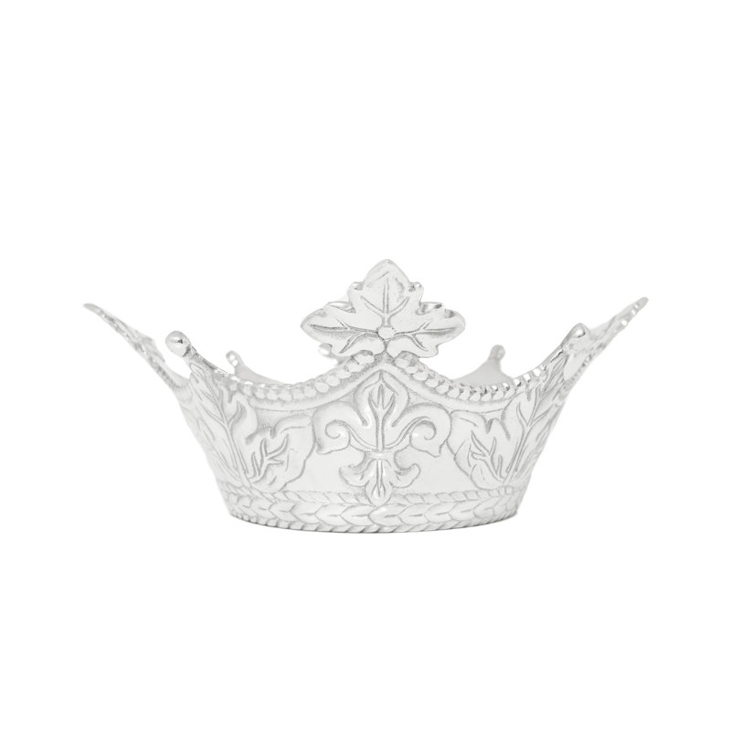Large Silver Aluminum Crown Serving Bowl with Leaf Motifs
