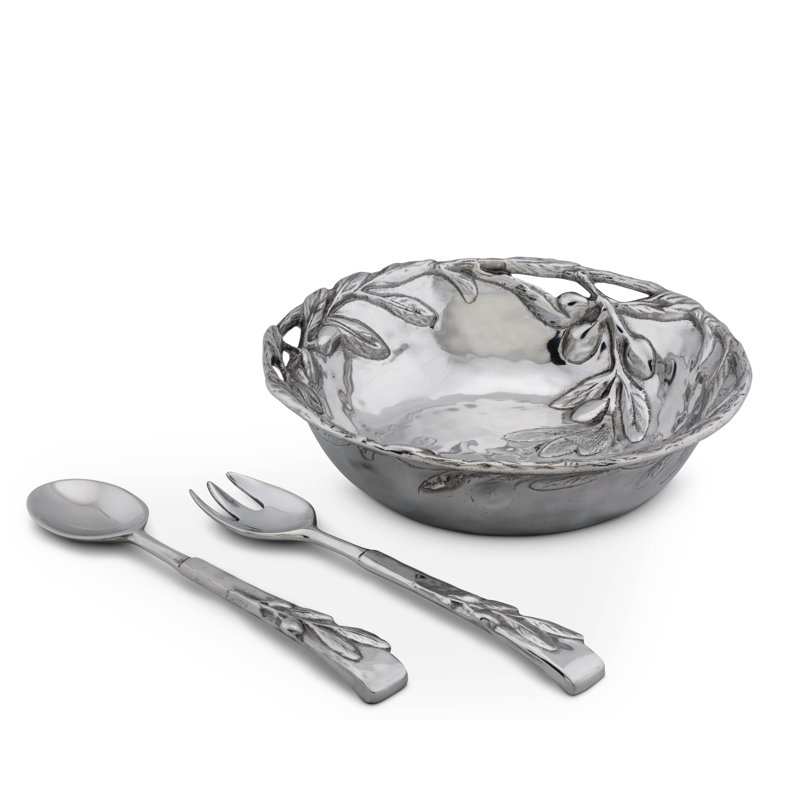 Tuscan Aluminum Round Salad Bowl with Olive Embellishments