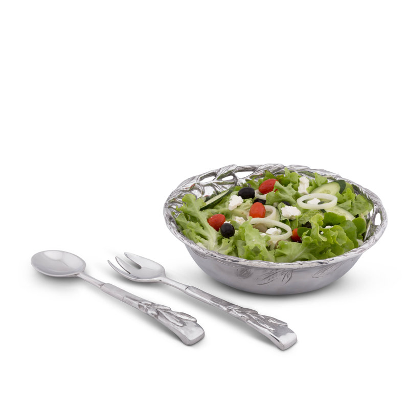 Tuscan Aluminum Round Salad Bowl with Olive Embellishments