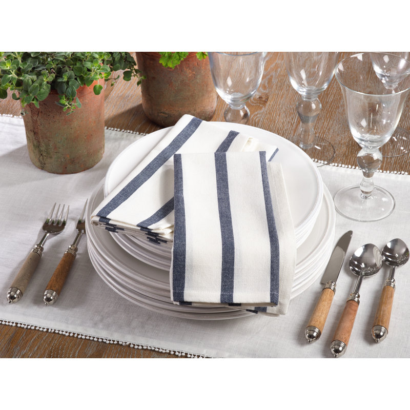 Set of 4 Navy Blue Striped Cotton Napkins, 20"