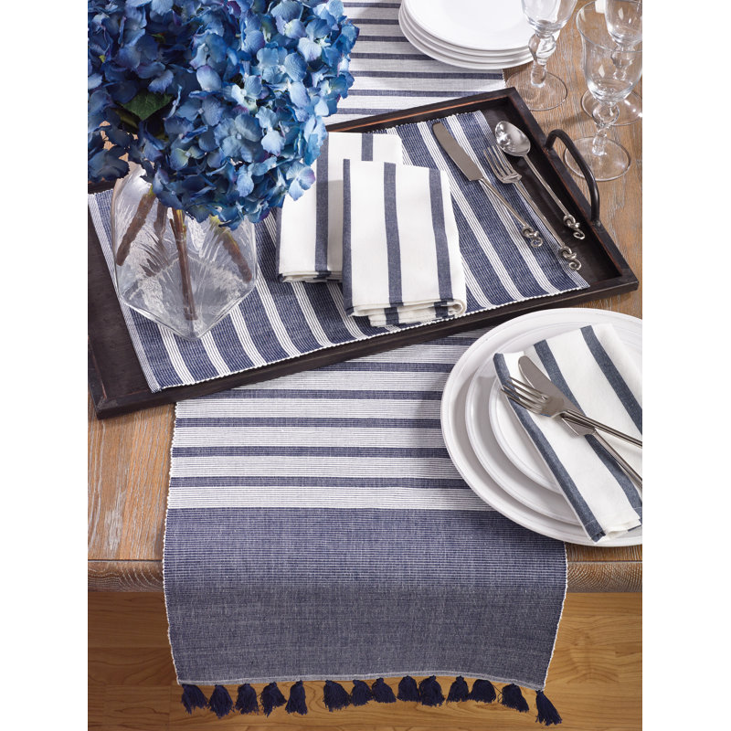 Set of 4 Navy Blue Striped Cotton Napkins, 20"