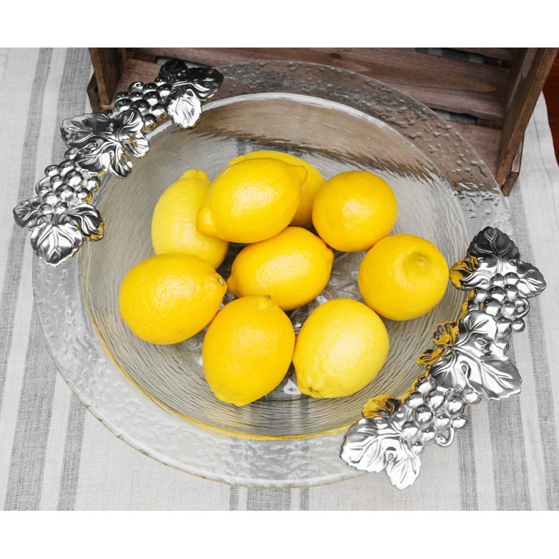 Round Glass Salad Bowl with Aluminum Grape Handles