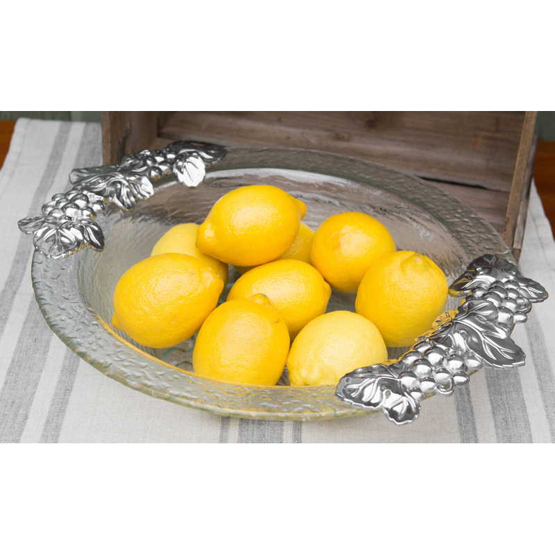 Round Glass Salad Bowl with Aluminum Grape Handles