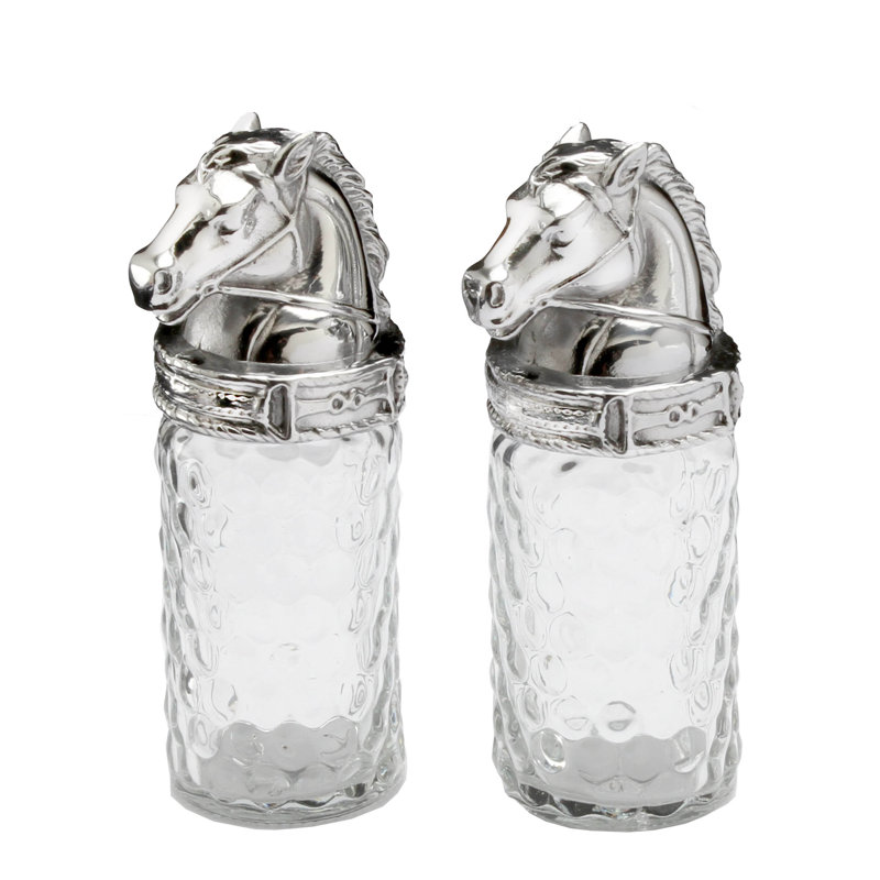 Equestrian Horse Metal and Glass Salt and Pepper Shakers