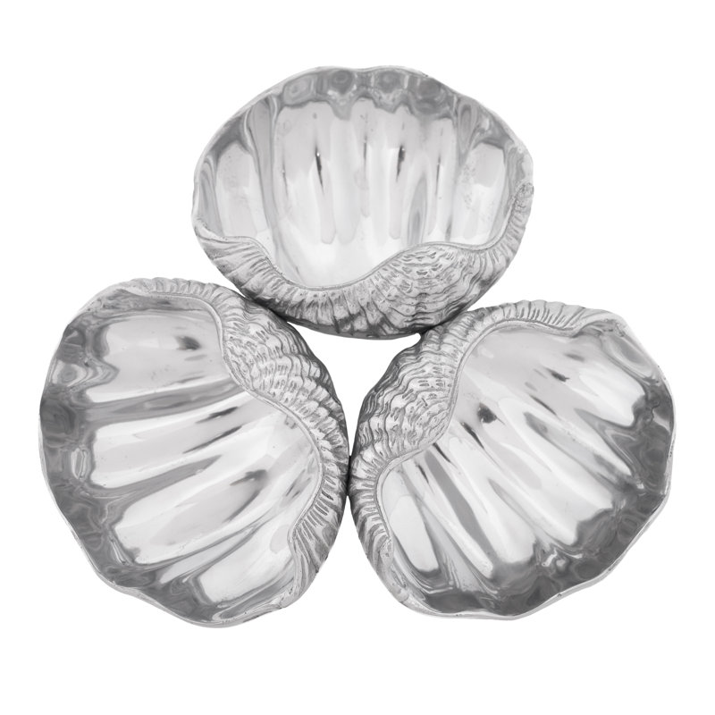 Polished Aluminum Coastal Clam Shell 3-Bowl Server