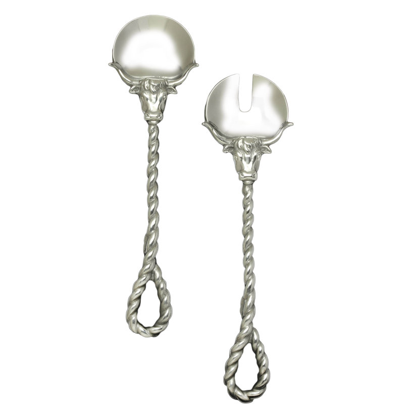 Silver Aluminum Longhorn Western Salad Serving Set