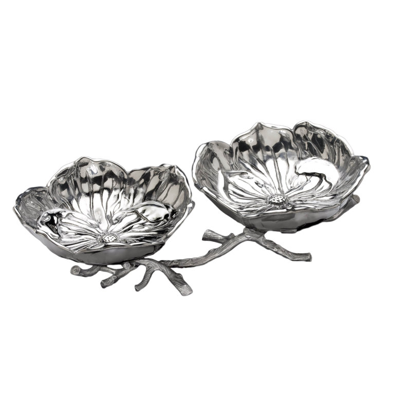Magnolia Patterned Aluminum Serving Bowl with Branch Design