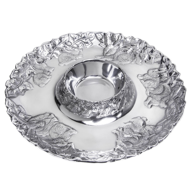 Handcrafted Aluminum Bunny Design Chips and Dip Platter