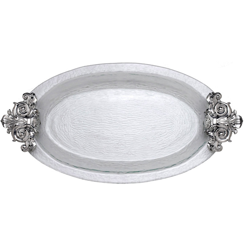 Elegant Oval Clear Glass Platter with Silver Handles