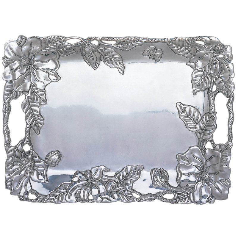Elegant Aluminum Magnolia Design Serving Tray