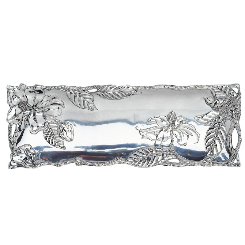 Handcrafted Aluminum Magnolia Blossom Rectangular Serving Tray