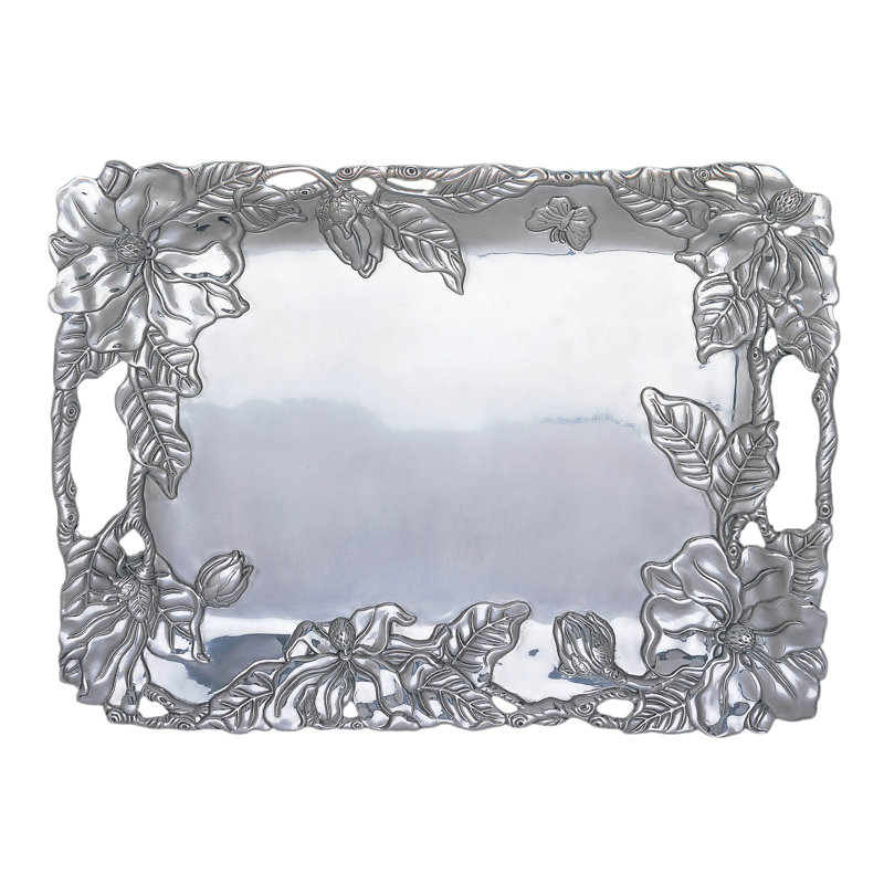 Elegant Aluminum Magnolia Design Serving Tray