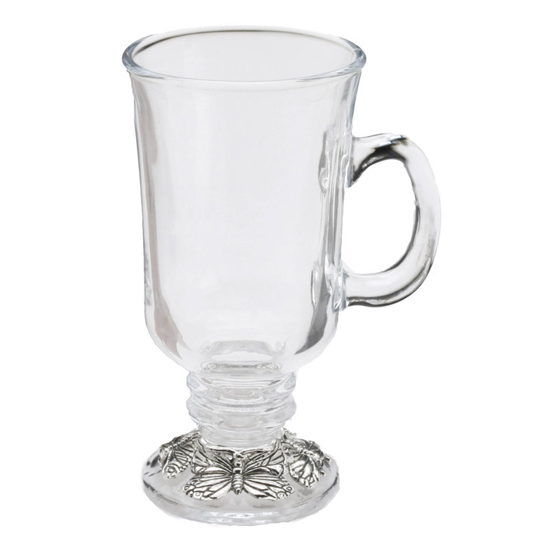 Clear Glass Mug with Silver Butterfly Base, 8 Ounce