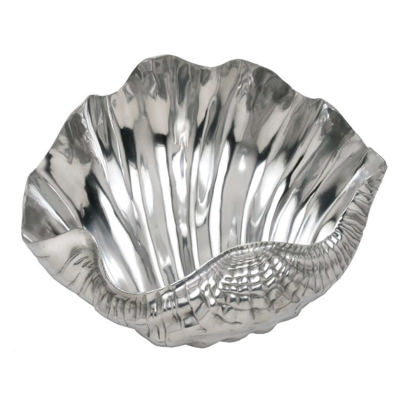 Large Silver Aluminum Coastal Clam Serving Bowl