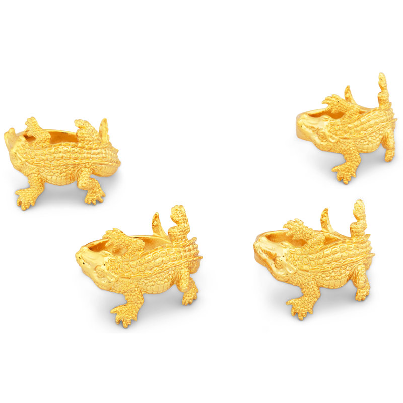 Golden Alligator Aluminum Napkin Ring Set of 4