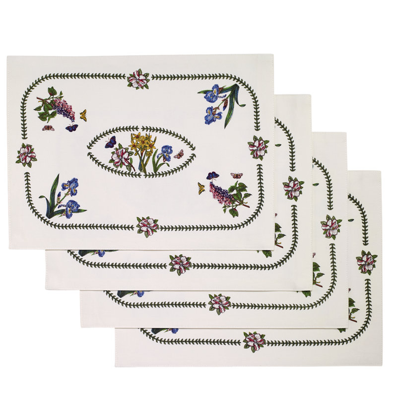 Ivory Floral Cotton Polyester 19" Placemats Set of 4