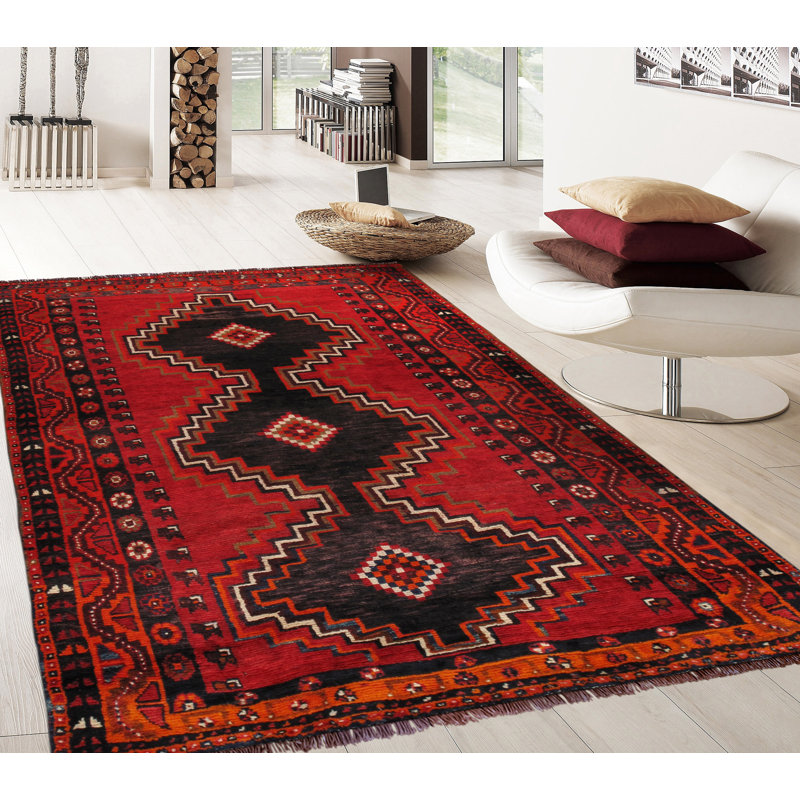 Sophisticated Floral Symphony Red Wool Area Rug - 4'2" x 7'2"