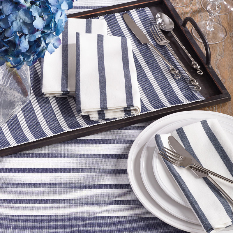 Set of 4 Navy Blue Striped Cotton Napkins, 20"