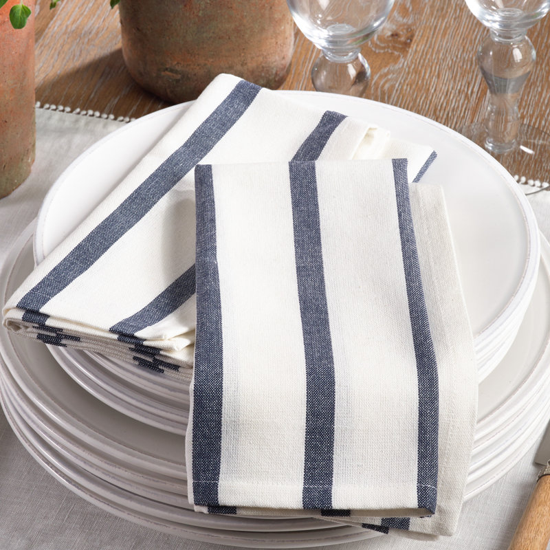 Set of 4 Navy Blue Striped Cotton Napkins, 20"