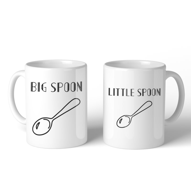 Big Spoon and Little Spoon White Ceramic Coffee Mug Set