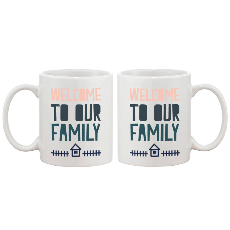 White Ceramic Welcome to Our Family Coffee Mug Set