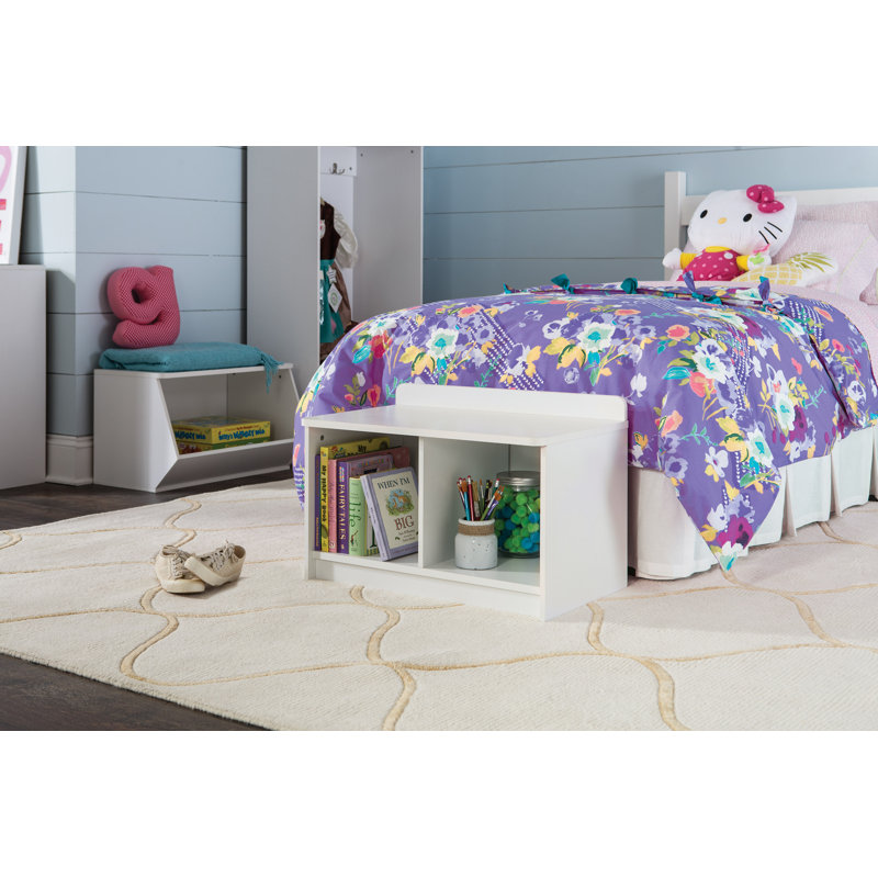 Bright White Laminate Wood Dual-Cube Storage Bench for Kids