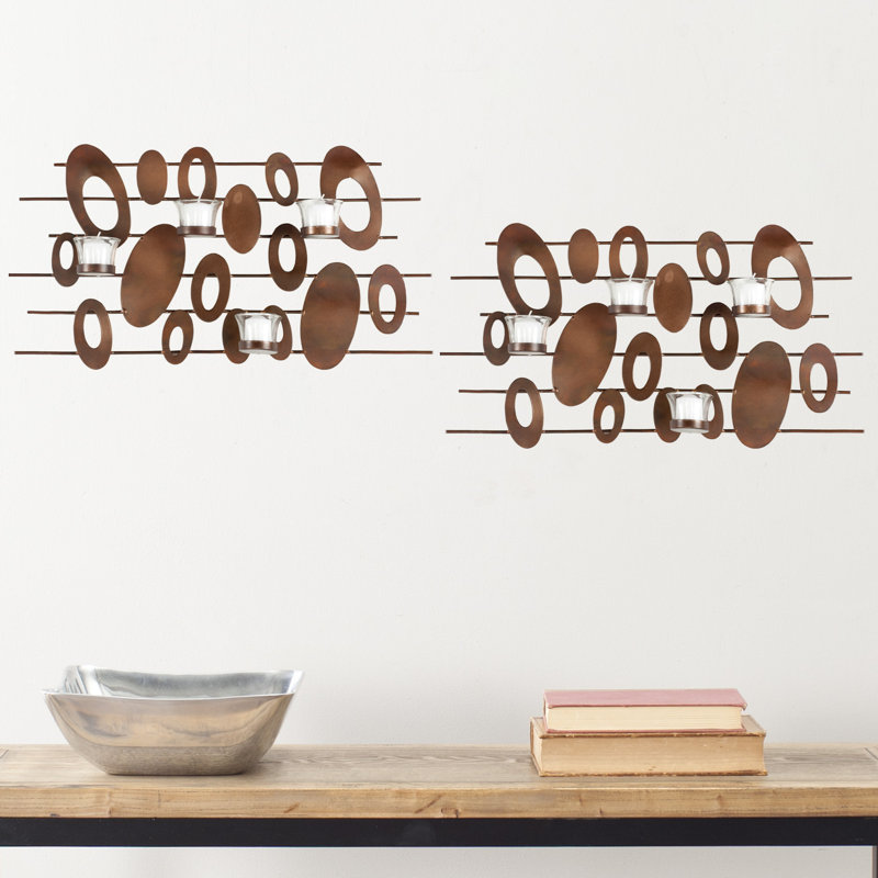 Retro Rusty Patina Iron Votive Wall Decor with Glass Cups