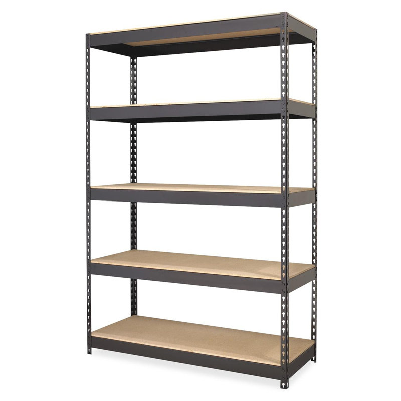 Fortress 48'' Black Steel Shelving Unit with Particleboard Shelves