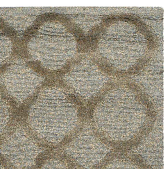 Handmade Blue and Maize Wool Silk Tufted Rug