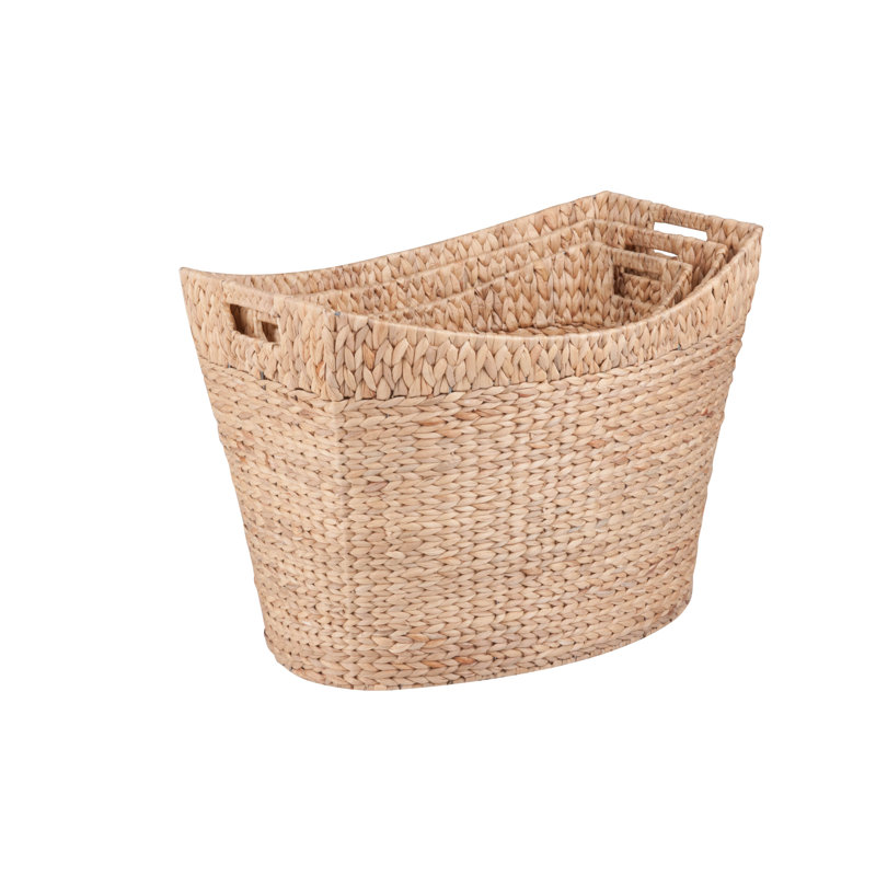 Eco-Friendly Natural Water Hyacinth 3-Piece Oval Storage Basket Set