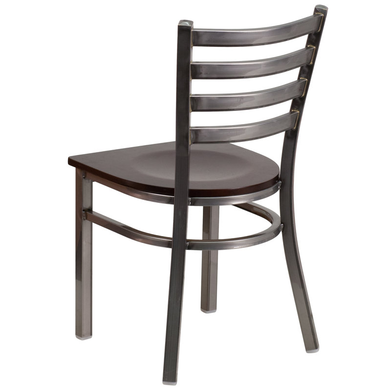 High Ladderback Walnut Wood Seat with Black Metal Frame Chair