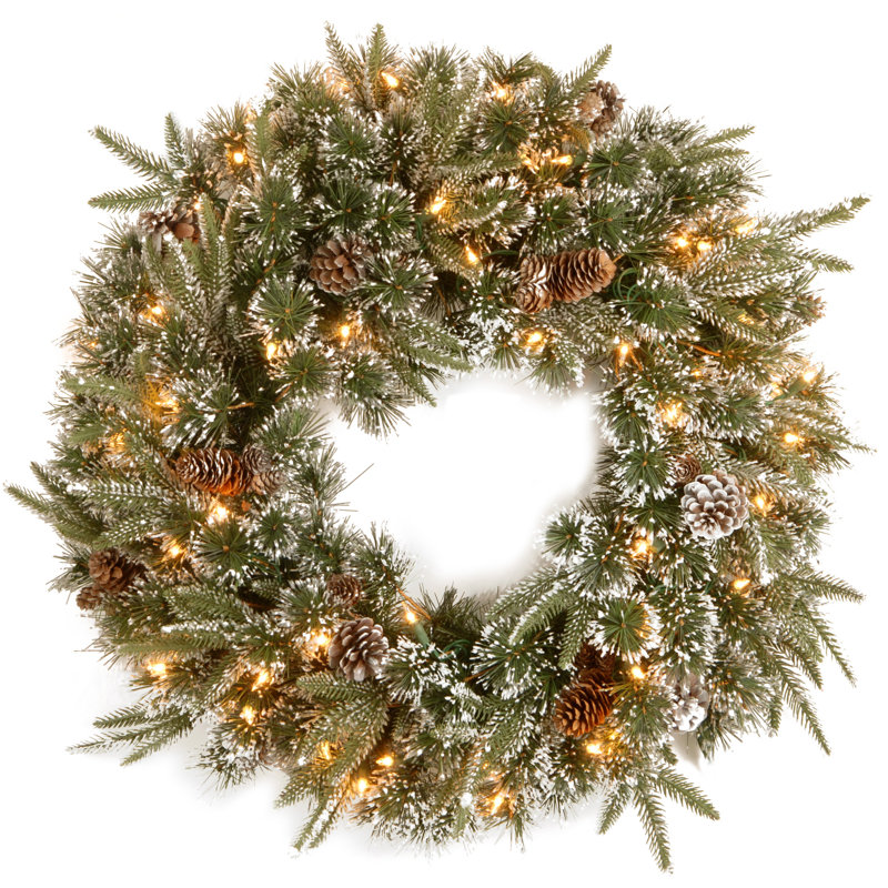 24" Snow-Dusted Pine Cone Lighted Christmas Wreath