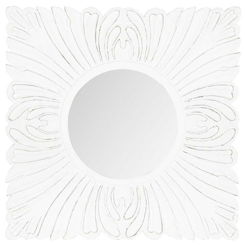Renaissance Inspired 28" Square White Carved Wood Wall Mirror